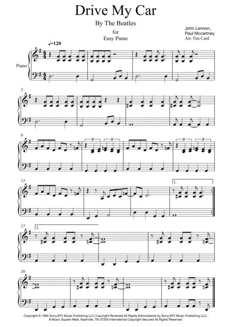 Drive My Car For Easy Piano Sheet Music