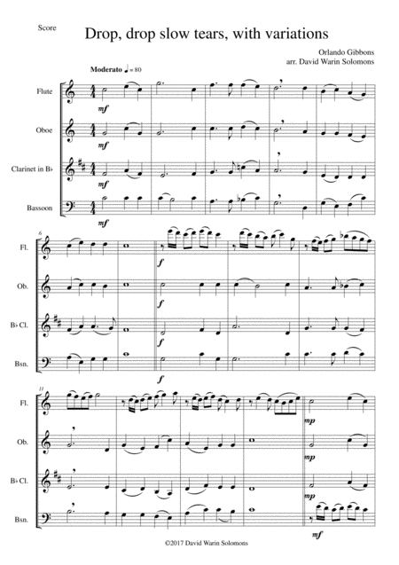 Drop Drop Slow Tears With Variations For Wind Quartet Sheet Music