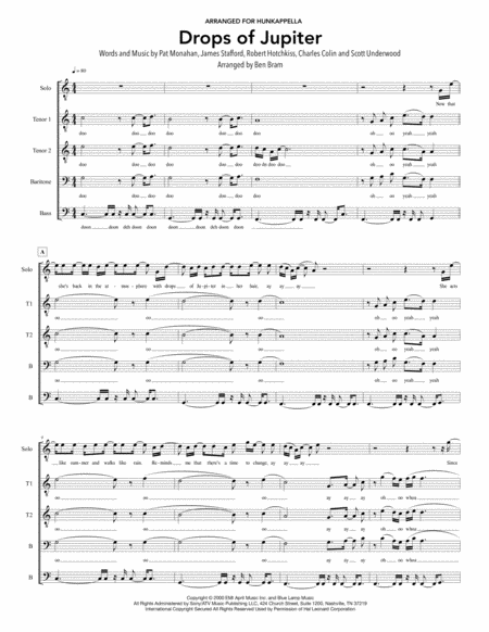 Drops Of Jupiter Tell Me Ttbb Version Sheet Music