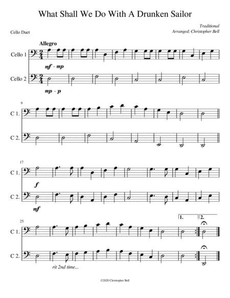 Free Sheet Music Drunken Sailor Easy Cello Duet