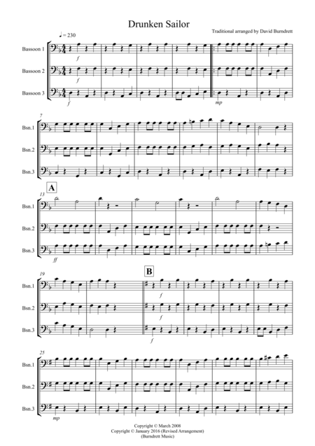 Free Sheet Music Drunken Sailor For Bassoon Trio