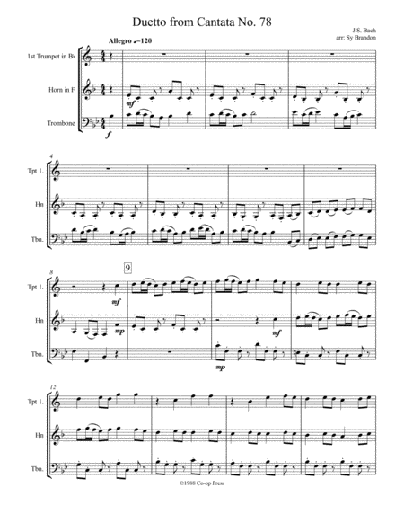 Duetto From Cantata No 78 For Brass Trio Sheet Music