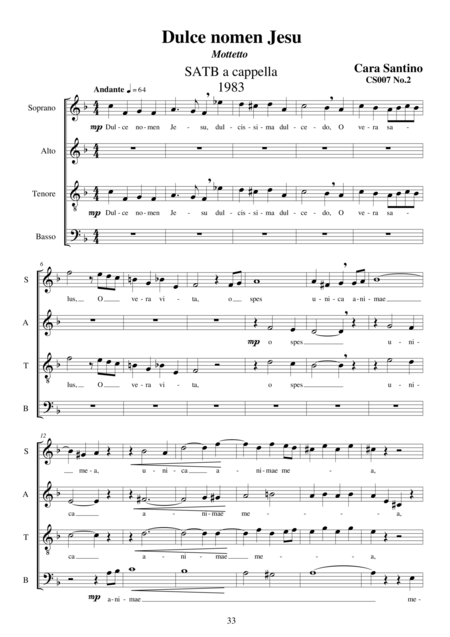 Free Sheet Music Dulce Nomen Jesu Motet For Choir Satb A Cappella