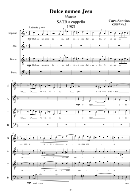 Dulce Nomen Jesu Motet For Choir Satb A Cappella Sheet Music