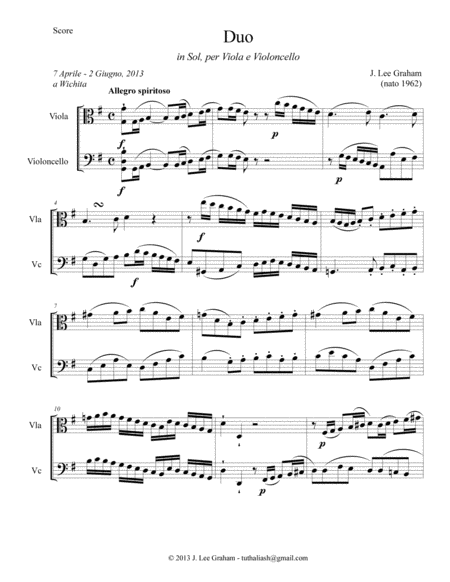 Duo In G For Viola And Violoncello Sheet Music