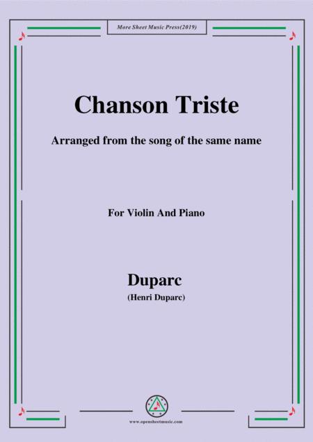 Duparc Chanson Triste For Violin And Piano Sheet Music