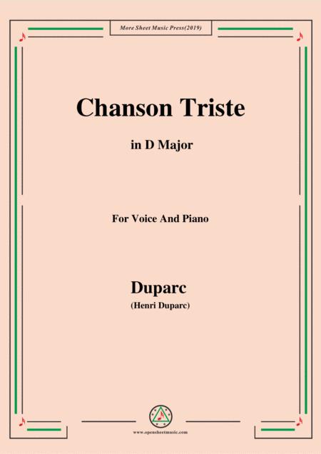 Duparc Chanson Triste In D Major Sheet Music