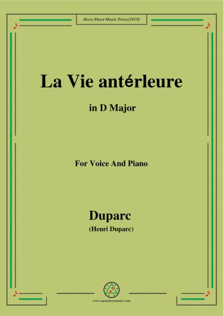 Duparc La Vie Antrleure In D Major Sheet Music