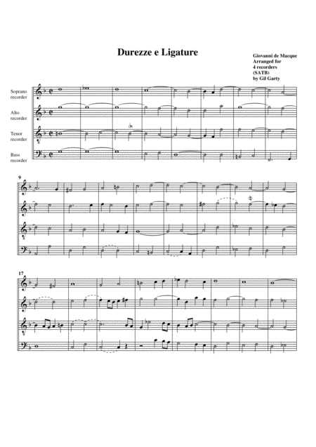 Free Sheet Music Durezze E Ligature Arrangement For 4 Recorders