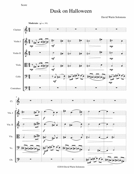 Dusk On Halloween For B Flat Clarinet And String Orchestra Sheet Music