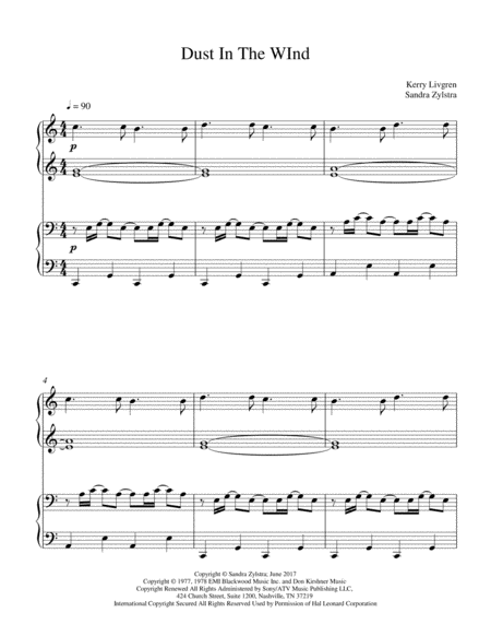 Free Sheet Music Dust In The Wind 1 Piano 4 Hand Duet