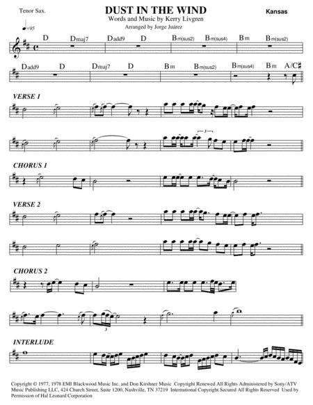 Free Sheet Music Dust In The Wind Tenor Sax