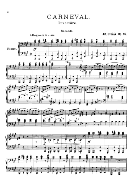 Free Sheet Music Dvorak Carnival Overture For Piano Duet 1 Piano 4 Hands Pd802
