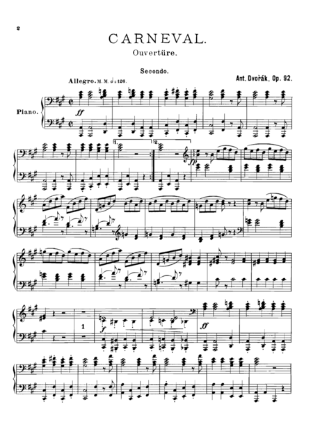 Dvorak Carnival Overture For Piano Duet 1 Piano 4 Hands Pd802 Sheet Music