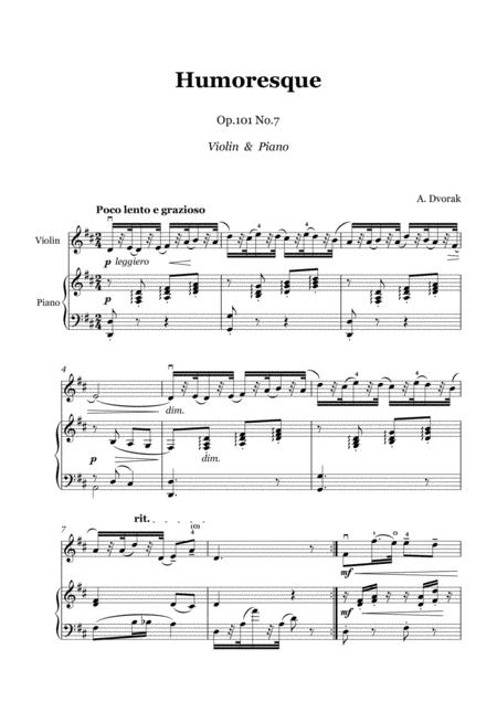 Free Sheet Music Dvorak Humoresque Violin And Piano