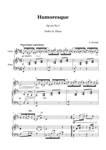 Dvorak Humoresque Violin And Piano Sheet Music