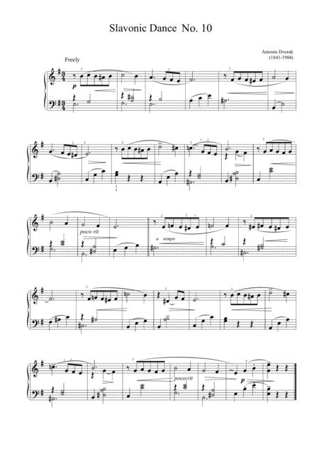 Dvorak Slavonic Dance No 10 Easy Piano Arrangement Sheet Music