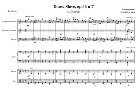 Free Sheet Music Dvorak Slavonic Dance No 7 Op 46 Danse Slave Op 46 N 7 For Sextet