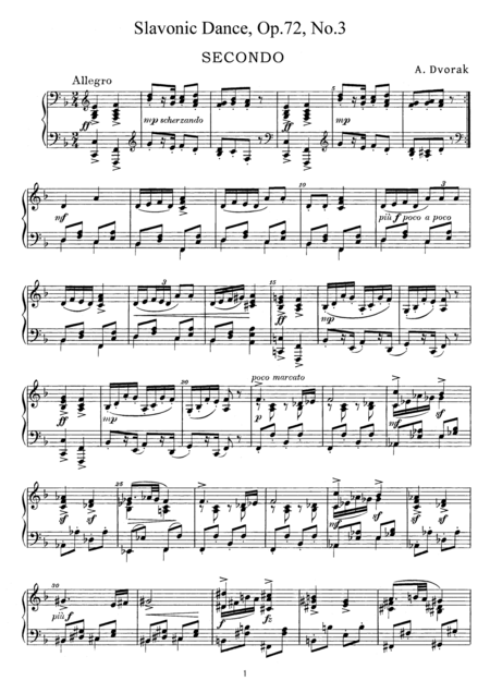 Dvorak Slavonic Dance Op 72 No 3 For Piano Duet Pd893 Sheet Music