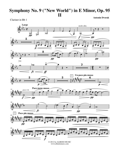 Dvorak Symphony No 9 New World Movement Ii Clarinet In Bb 1 Transposed Part Op 95 Sheet Music