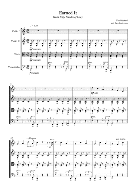 Earned It Fifty Shades Of Grey String Quartet Sheet Music