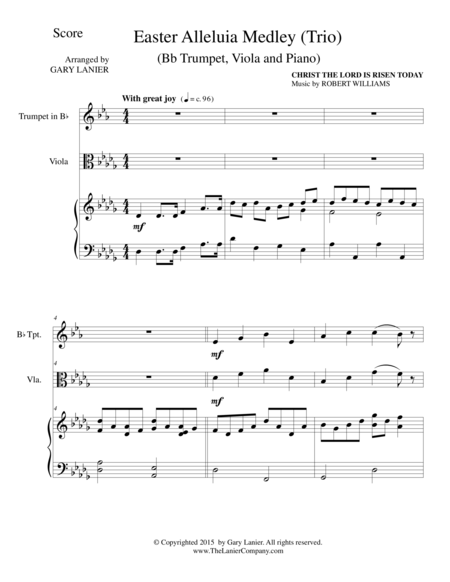 Free Sheet Music Easter Alleluia Medley Trio Bb Trumpet Viola Piano Score And Parts