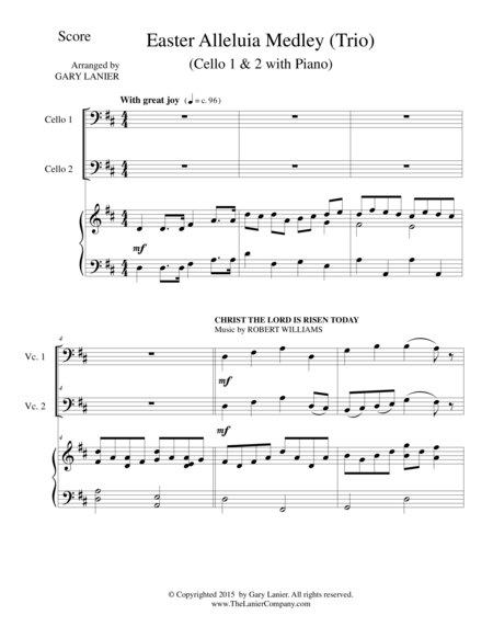 Free Sheet Music Easter Alleluia Medley Trio Cello 1 2 With Piano Score And Parts