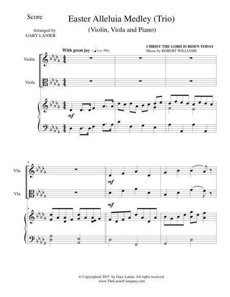 Easter Alleluia Medley Trio Violin Viola And Piano Score And Parts Sheet Music