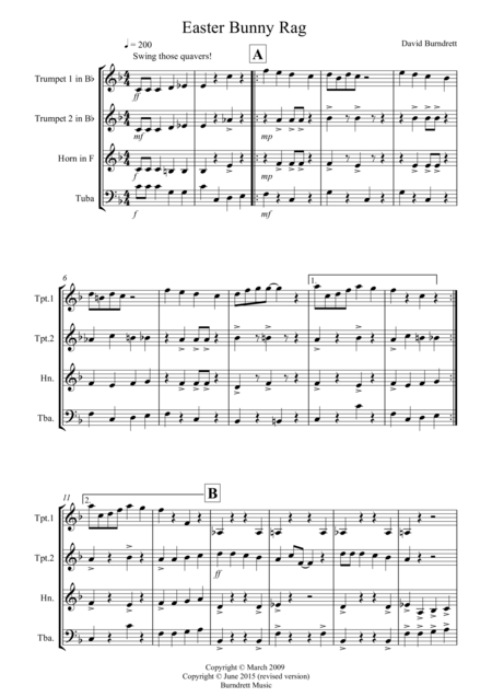 Easter Bunny Rag For Brass Quartet Sheet Music