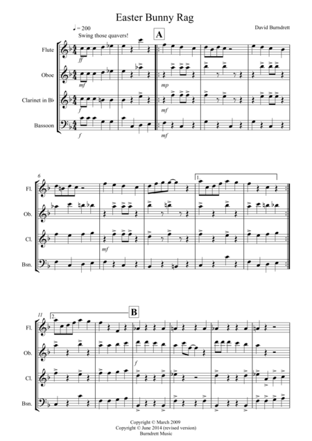 Free Sheet Music Easter Bunny Rag For Wind Quartet