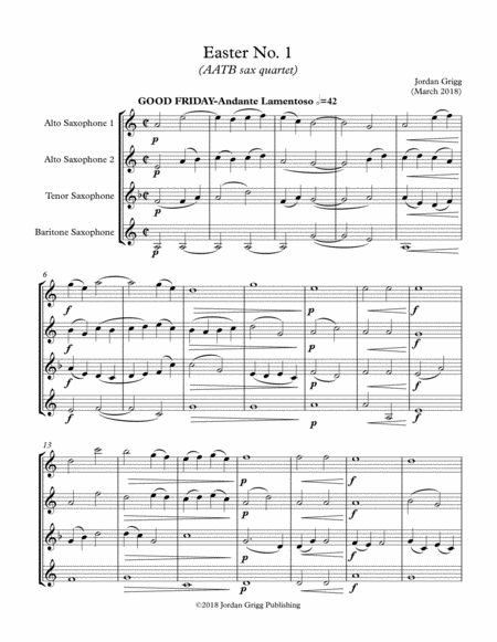 Easter No 1 Aatb Sax Quartet Sheet Music