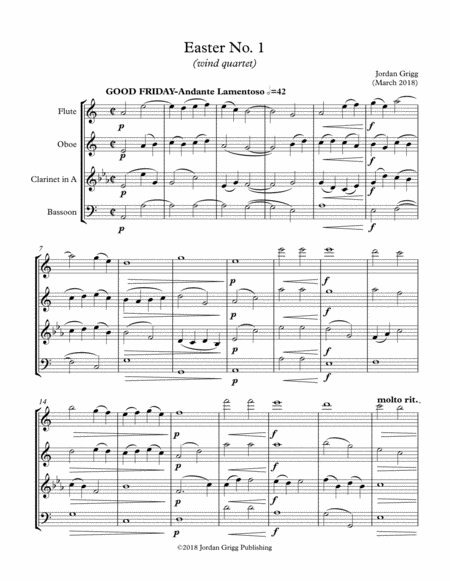 Easter No 1 Wind Quartet Sheet Music