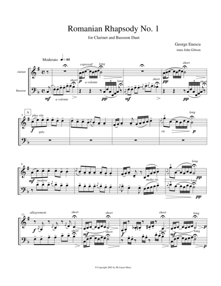 Free Sheet Music Eastern European Rhapsody Duets For Clarinet And Bassoon