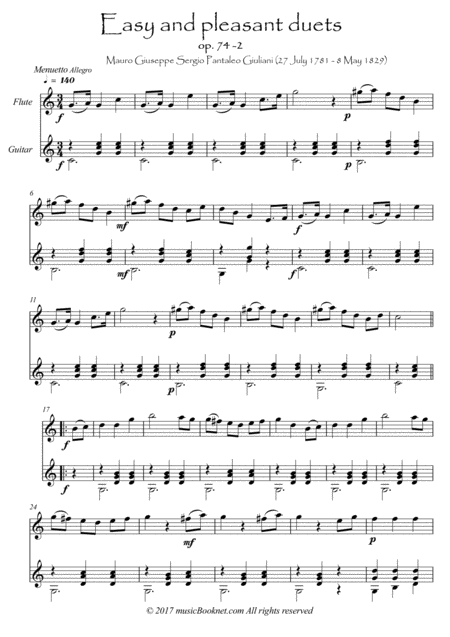 Easy Flute Guitar Duets By Giuliani 74 2 Sheet Music