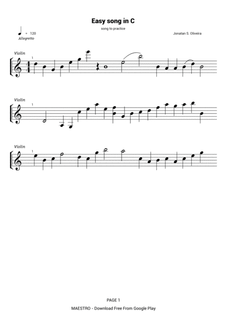 Free Sheet Music Easy Song In C By Jonatan O