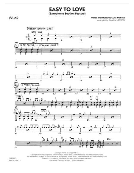 Easy To Love Arr Sammy Nestico Drums Sheet Music