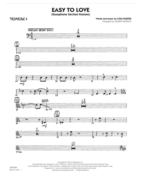 Easy To Love Arr Sammy Nestico Trombone 4 Sheet Music