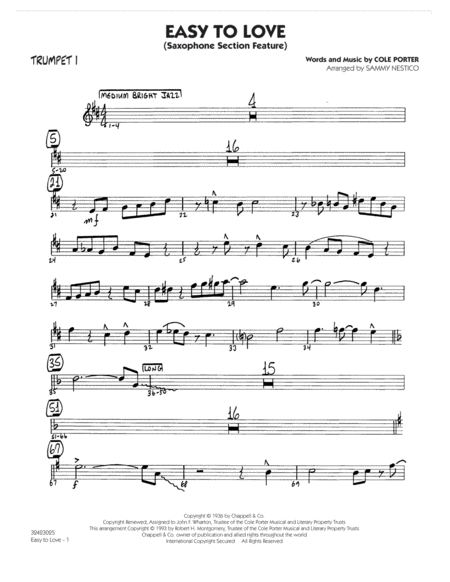 Easy To Love Arr Sammy Nestico Trumpet 1 Sheet Music