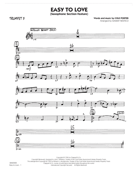 Easy To Love Arr Sammy Nestico Trumpet 3 Sheet Music