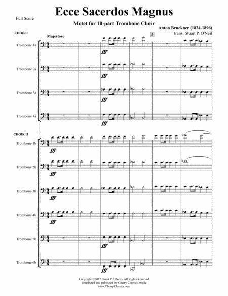 Free Sheet Music Ecce Sacerdos Magnus For 10 Part Trombone Ensemble