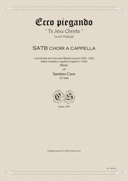 Free Sheet Music Ecco Piegando Sacred Madrigal For Satb Choir A Cappella