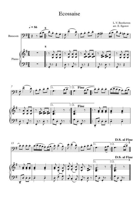 Ecossaise Ludwig Van Beethoven For Bassoon Piano Sheet Music