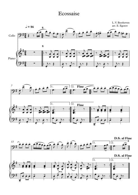 Ecossaise Ludwig Van Beethoven For Cello Piano Sheet Music