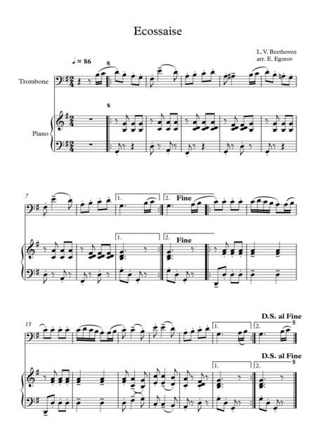 Ecossaise Ludwig Van Beethoven For Trombone Piano Sheet Music