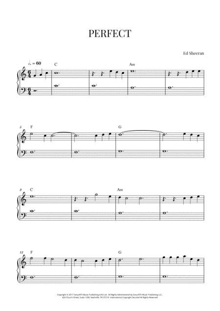 Ed Sheeran Perfect Easy Beginner Piano C Major Sheet Music