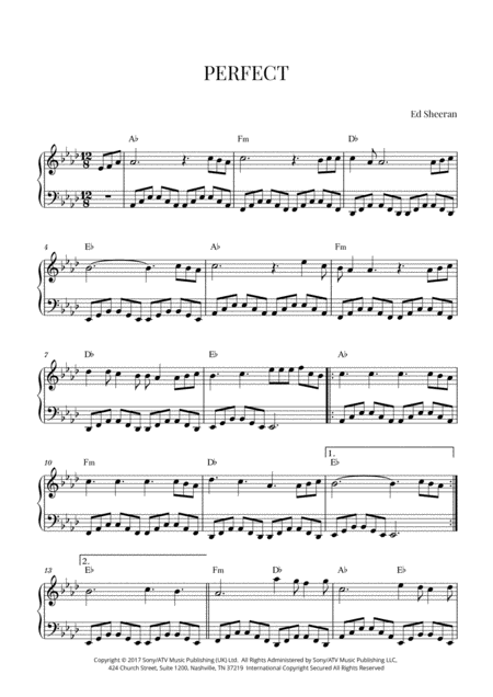 Free Sheet Music Ed Sheeran Perfect Easy Intermediate Piano A Flat Major Original Key