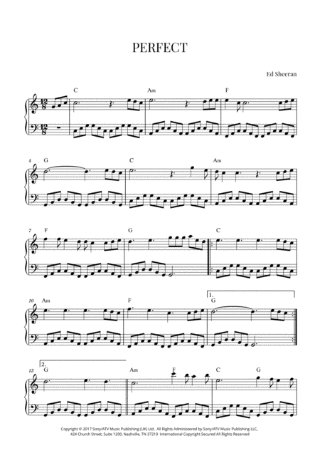 Free Sheet Music Ed Sheeran Perfect Easy Intermediate Piano C Major