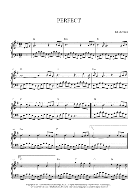 Free Sheet Music Ed Sheeran Perfect Easy Intermediate Piano