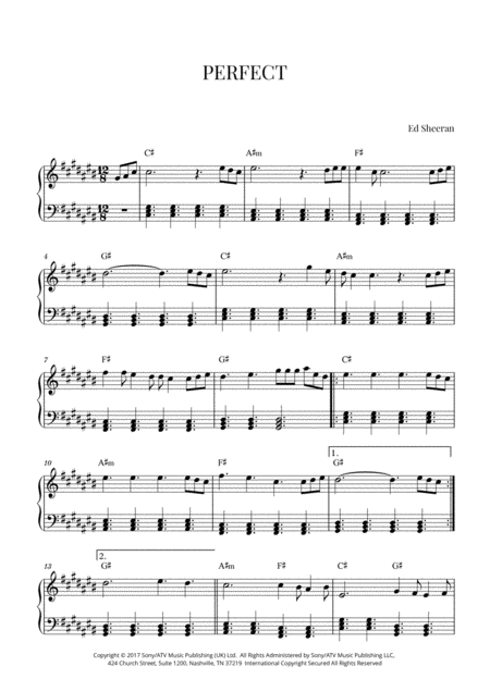 Free Sheet Music Ed Sheeran Perfect Intermediate Piano C Sharp Major