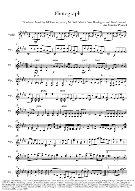 Ed Sheeran Photograph Violin Solo Sheet Music